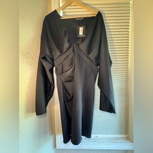 PrettyLittleThing Plus Black Pleated Ballon Sleeve Bodycon Dress Sz 20 / XL NWT